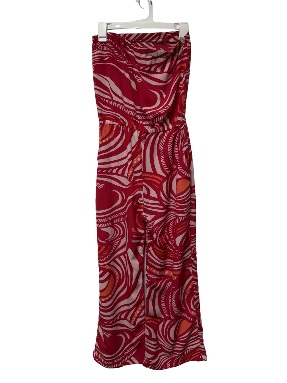 Manuhealii Hawaiian Designer Strapless Tube top Red Jumpsuit Romper XS Tropical